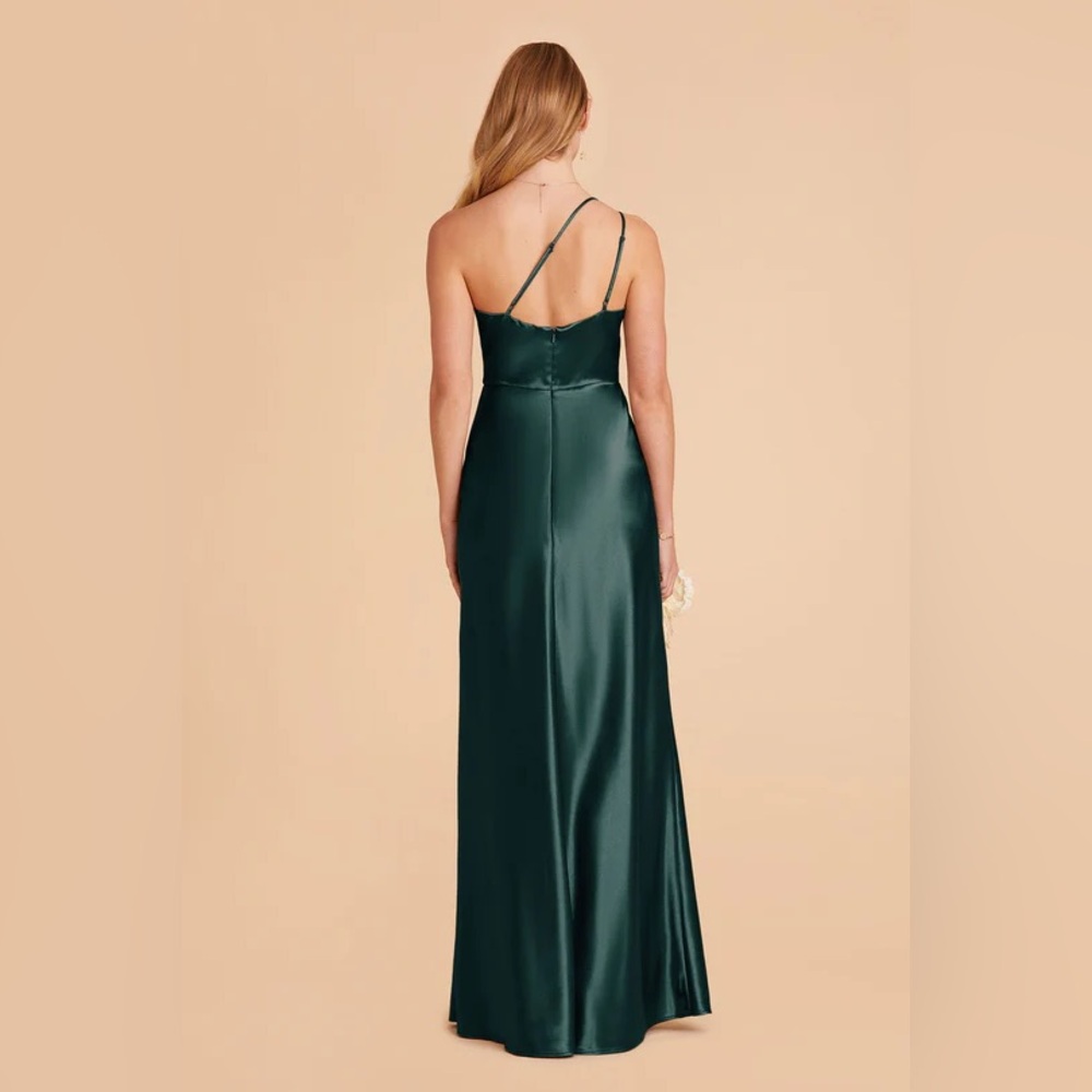 Birdy Grey One-Shoulder Satin Dress in Deep Green - Picture 2 of 6